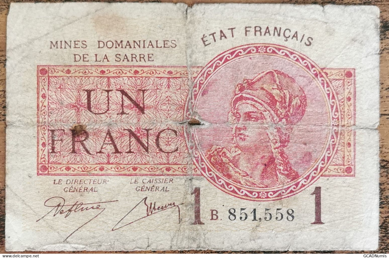 Billet De 1 Franc MINES DOMANIALES DE LA SARRE état Français B 851558  Cf Photos - 1947 Sarre