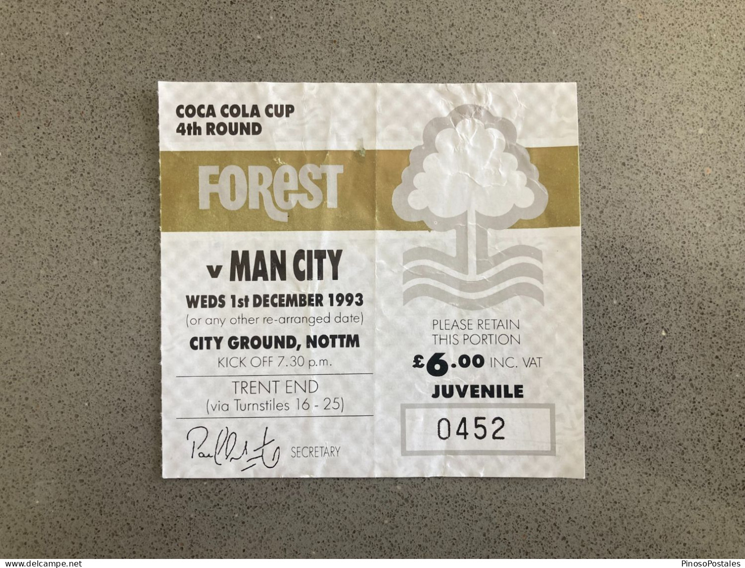 Nottingham Forest V Manchester City 1993-94 Match Ticket - Tickets & Toegangskaarten