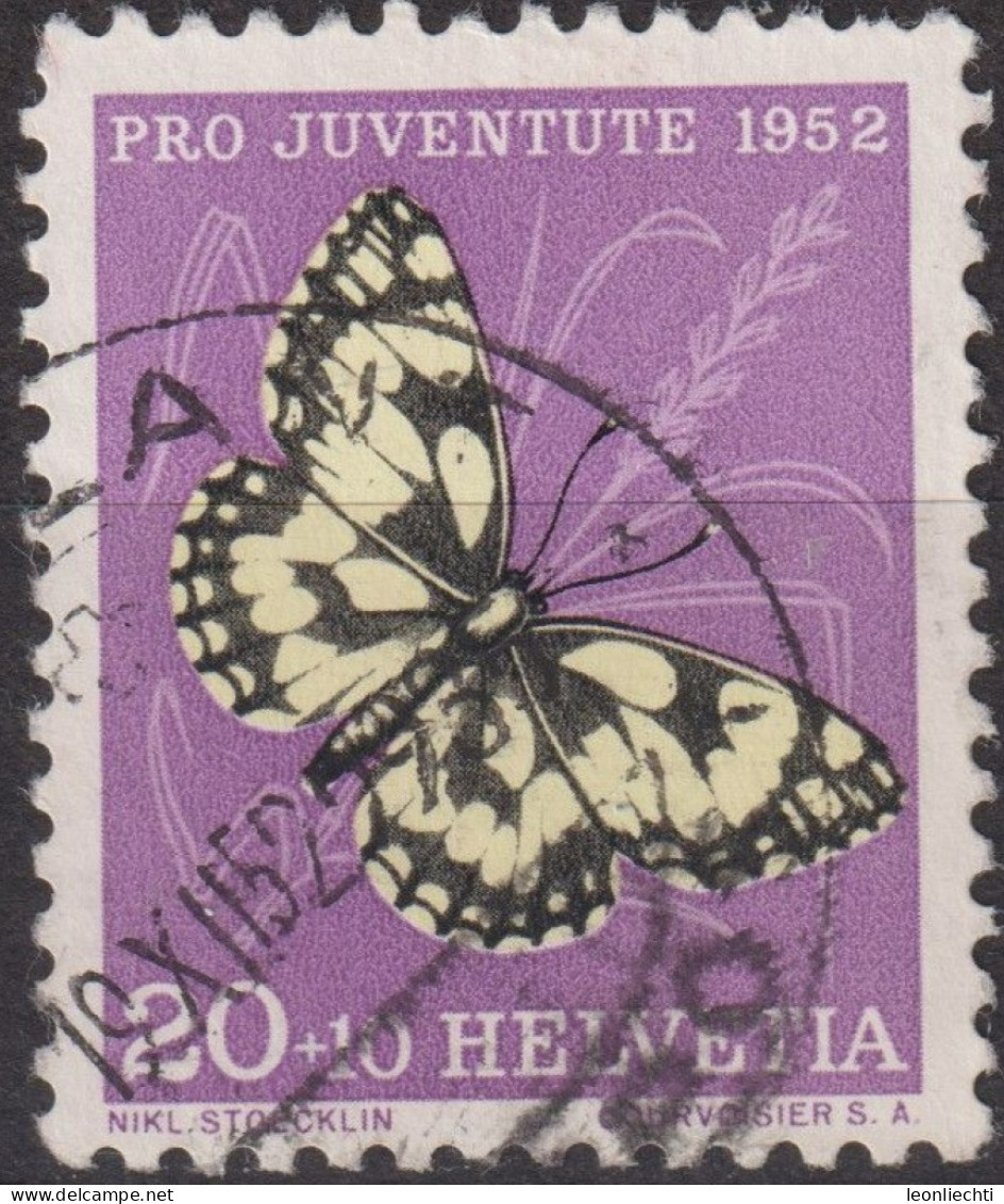 1952 Schweiz Pro Juventute ° Zum:CH J145,Yt:CH 528, Mi:CH 577, Damenbrett, Schmetterling, Insekten - Gebraucht