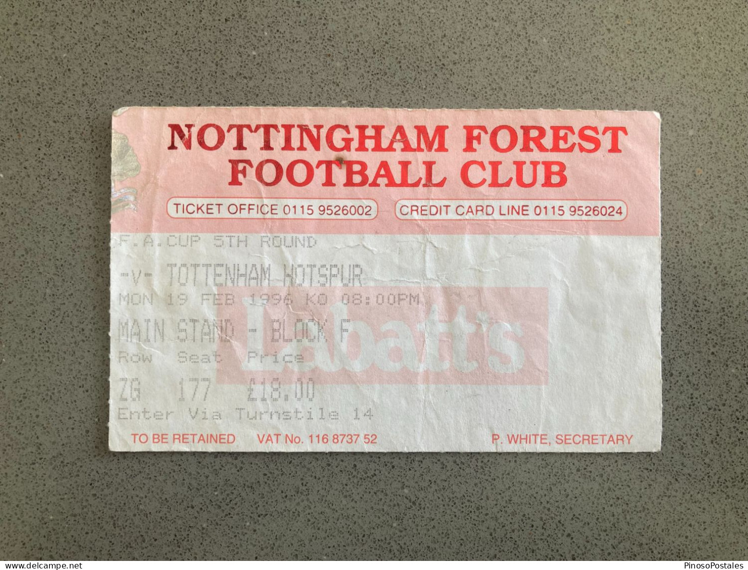 Nottingham Forest V Tottenham Hotspur 1995-96 Match Ticket - Match Tickets