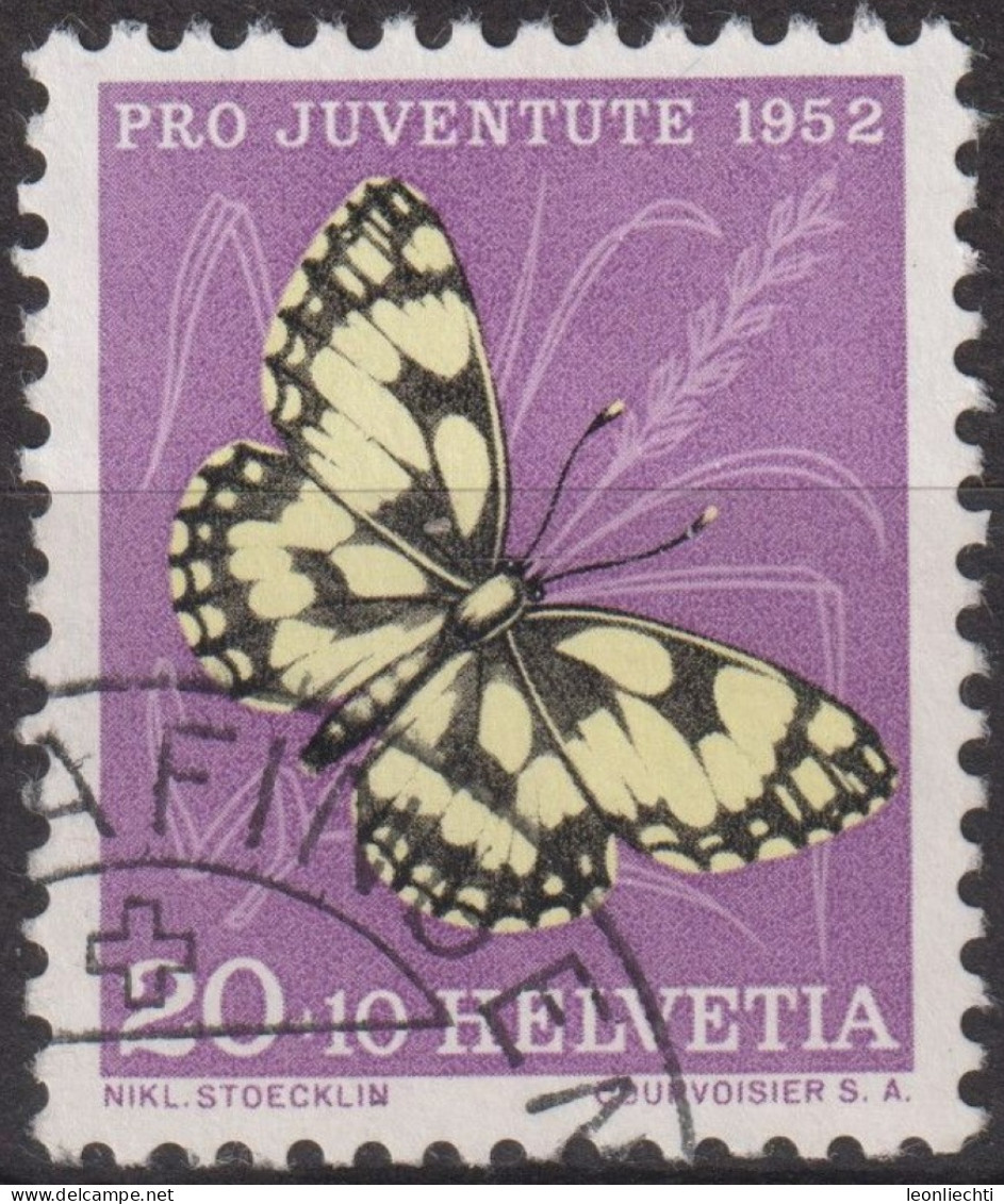 1952 Schweiz Pro Juventute ° Zum:CH J145,Yt:CH 528, Mi:CH 577, Damenbrett, Schmetterling, Insekten - Oblitérés