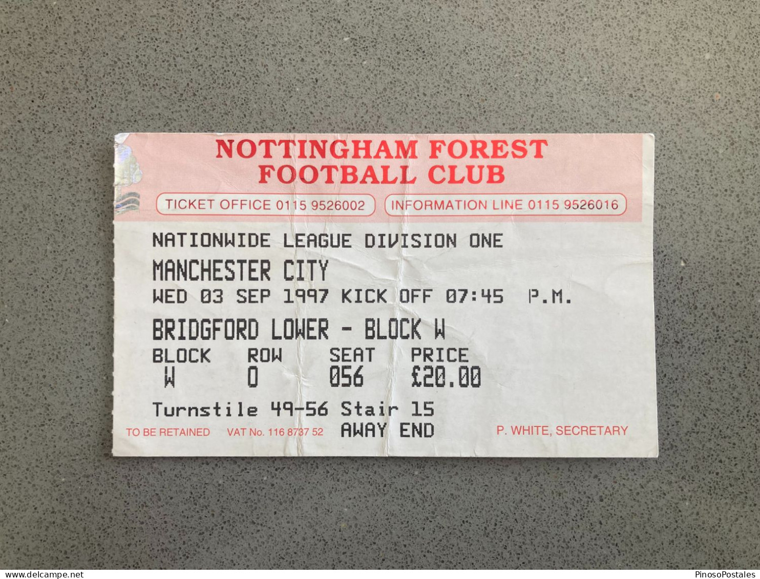 Nottingham Forest V Manchester City 1997-98 Match Ticket - Tickets & Toegangskaarten