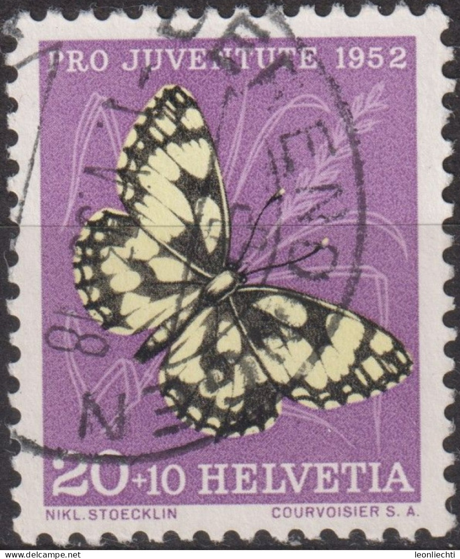 1952 Schweiz Pro Juventute ° Zum:CH J145,Yt:CH 528, Mi:CH 577, Damenbrett, Schmetterling, Insekten - Oblitérés