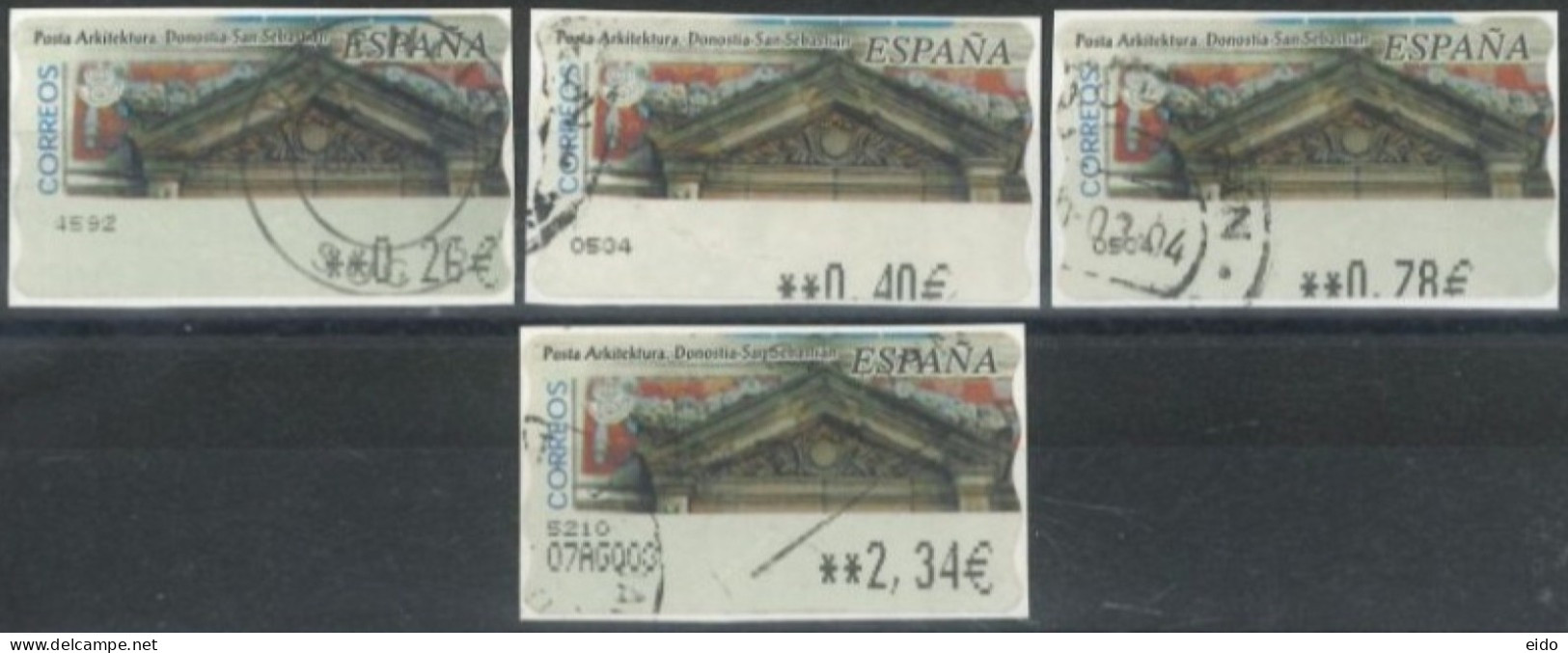 SPAIN- 2004, SAN SABASTIAN ARCHITECTURE STAMPS LABELS SET OF 4, DIFFERENT VALUES, USED. - Used Stamps