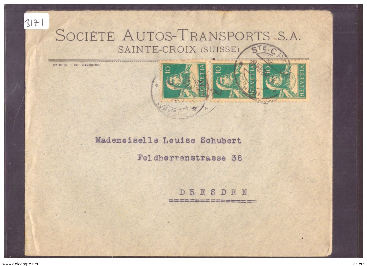 LETTRE A ENTÊTE - SAINTE CROIX - SOCIETE AUTOS TRANSPORTS S.A. - Storia Postale