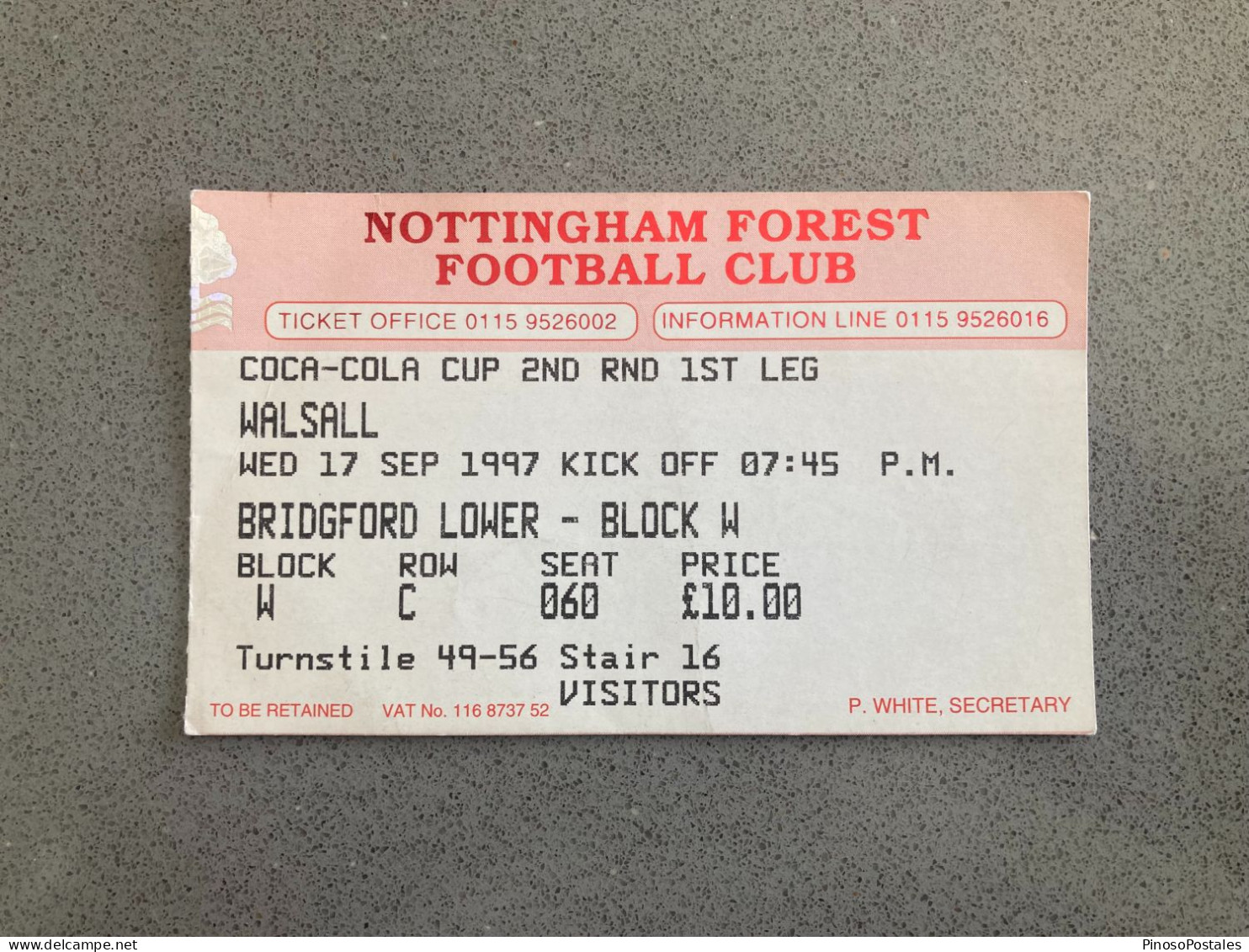 Nottingham Forest V Walsall 1997-98 Match Ticket - Match Tickets