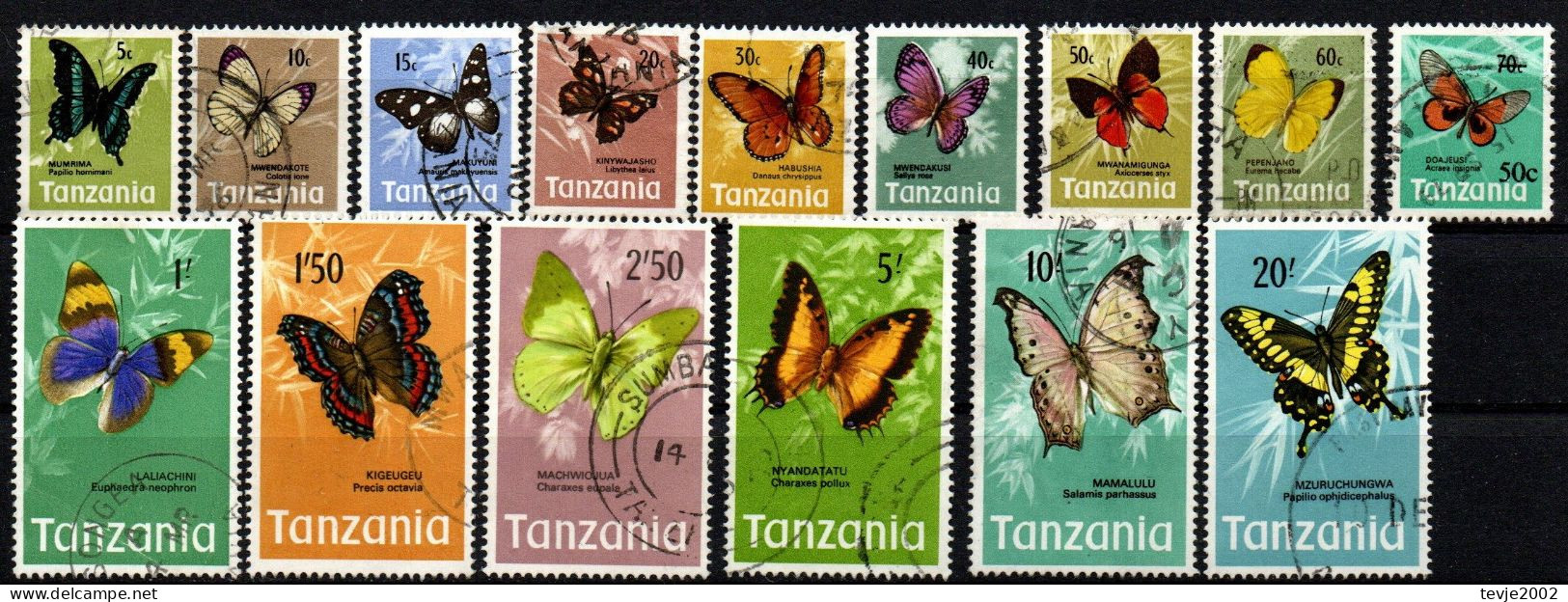 Tansania Tanzania 1973 - Mi.Nr. 35 - 49 - Gestempelt Used - Tiere Animals Schmetterlinge Butterflies - Butterflies