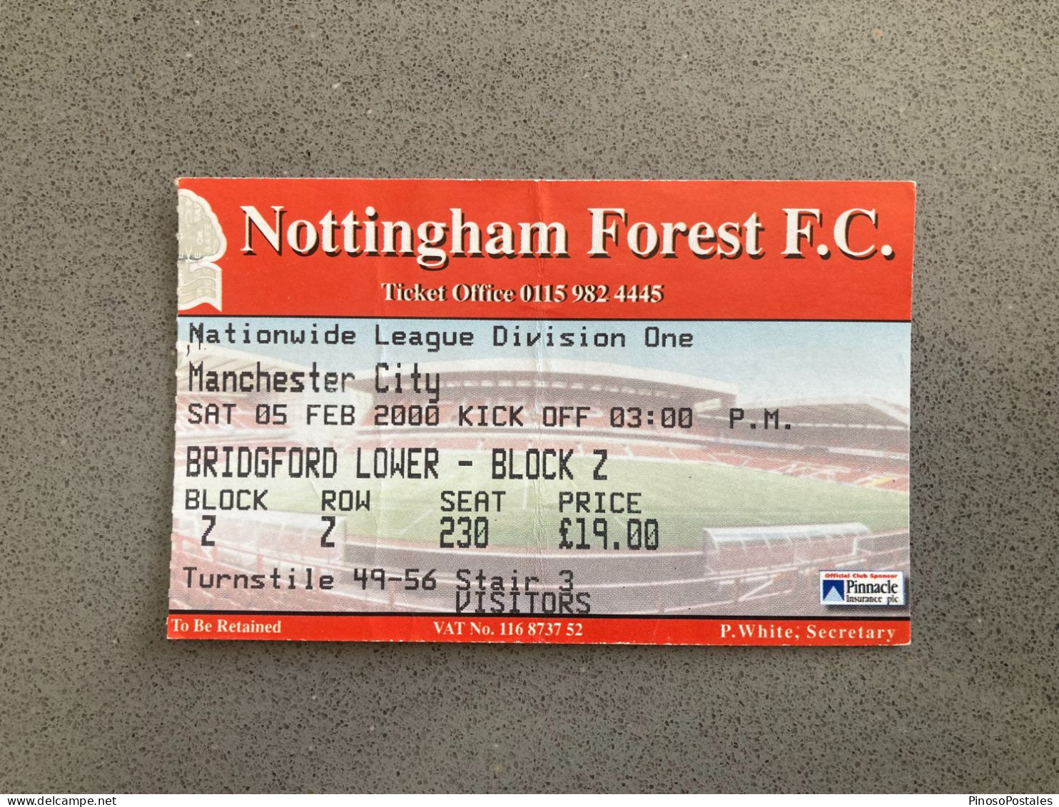 Nottingham Forest V Manchester City 1999-00 Match Ticket - Tickets D'entrée