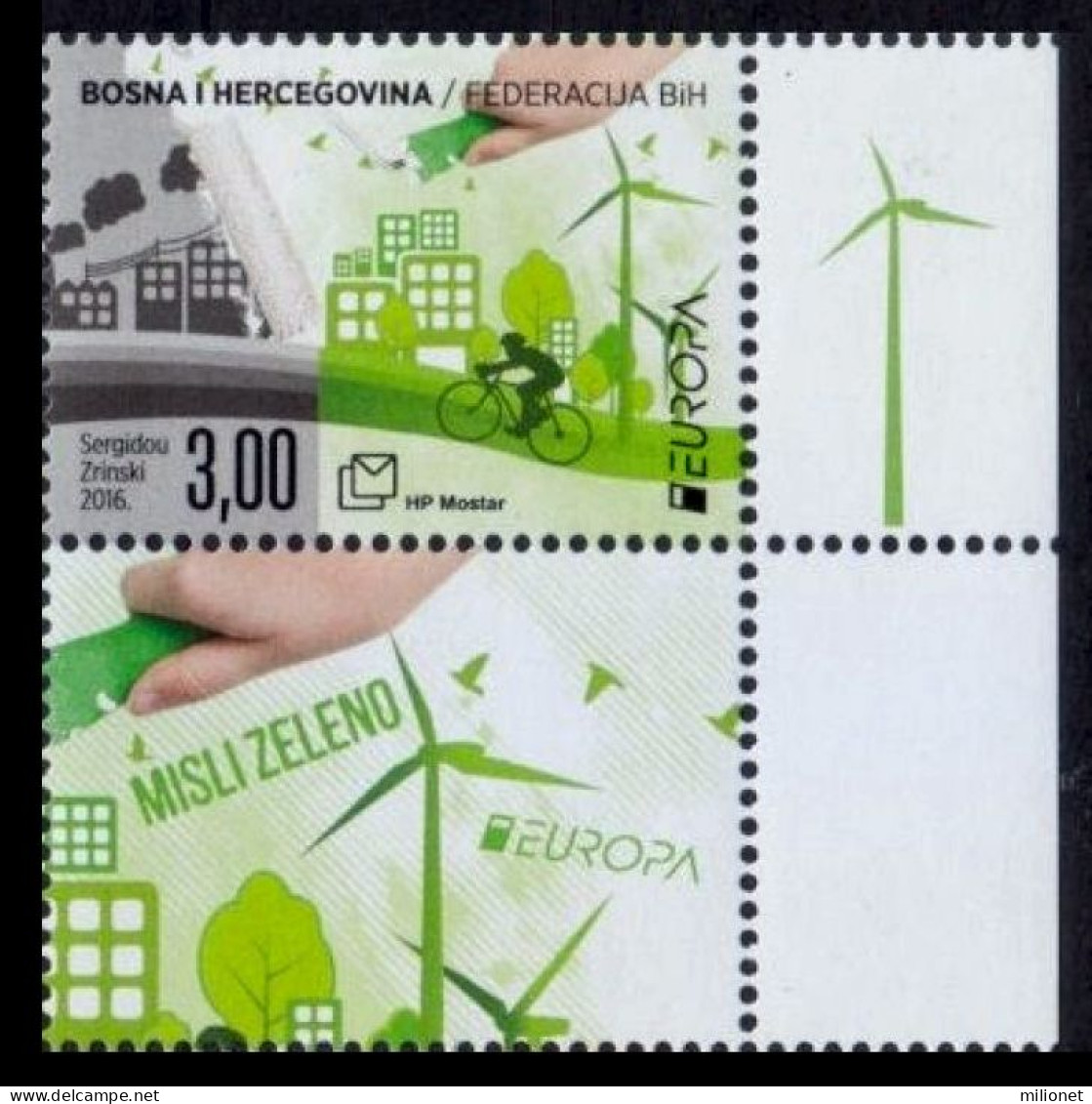 SALE!!! BOSNIA HERZEGOVINA CROAT POST (MOSTAR) 2016 EUROPA CEPT Think Green 1 Stamp + 1 Vignette MNH ** - 2016