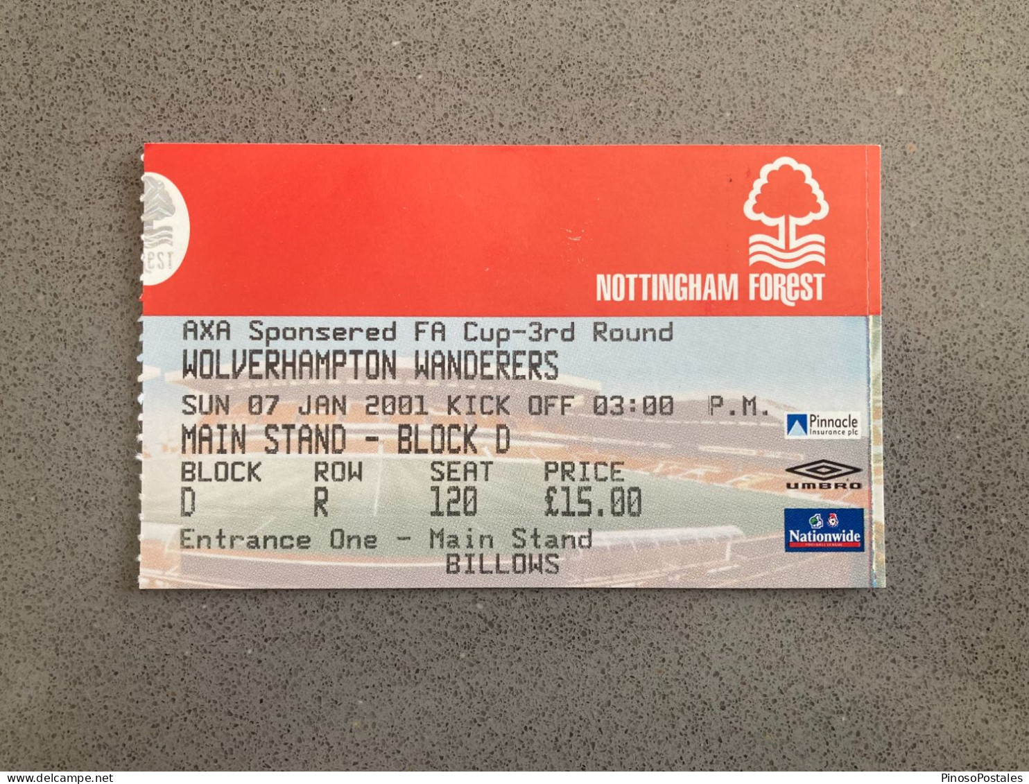 Nottingham Forest V Wolverhampton Wanderers 2000-01 Match Ticket - Biglietti D'ingresso