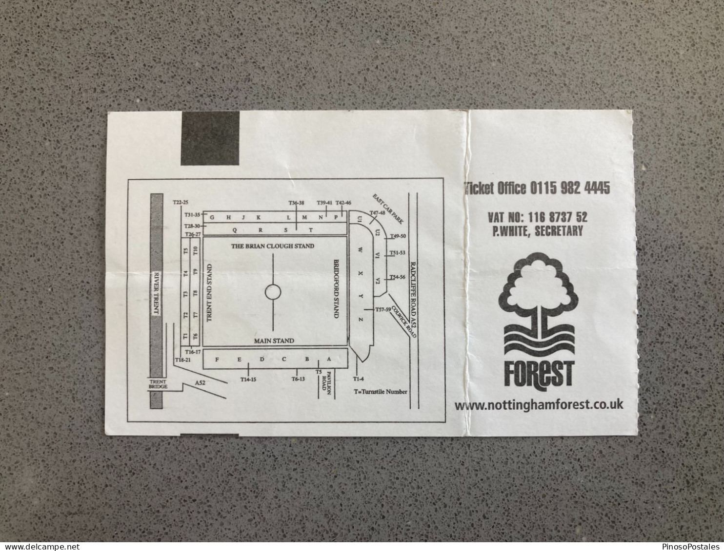 Nottingham Forest V Crystal Palace 2000-01 Match Ticket - Tickets & Toegangskaarten
