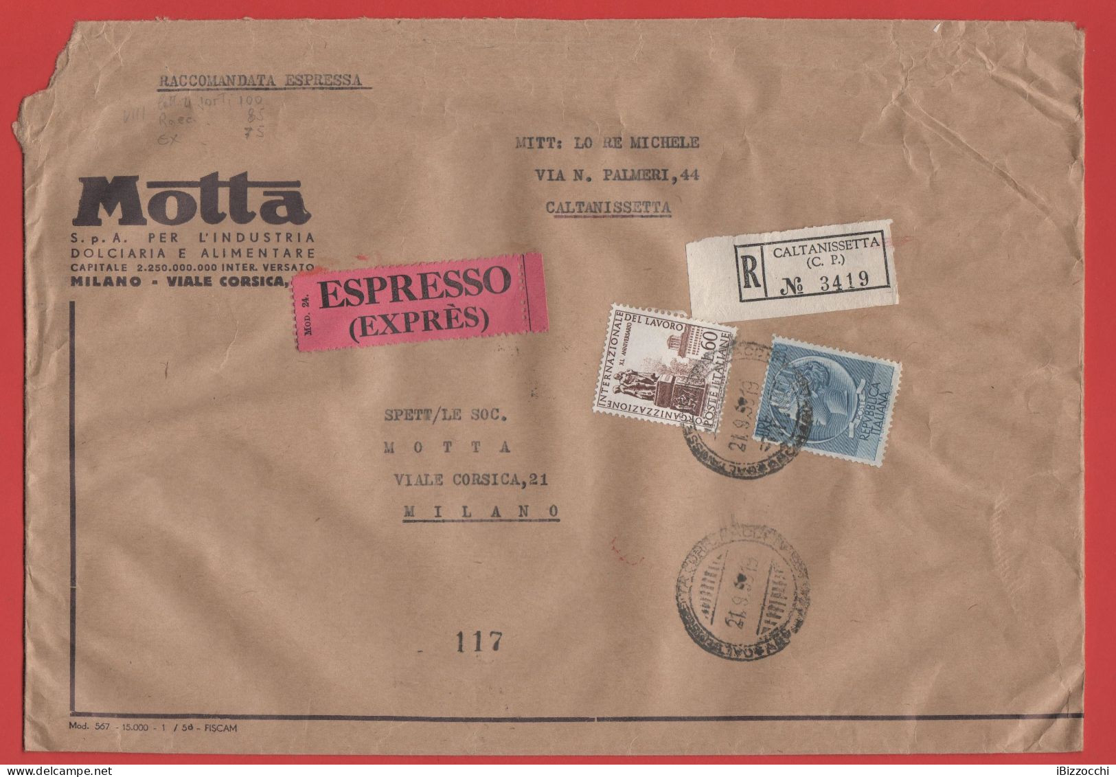 ITALIA - Storia Postale Repubblica - 1959 - 200 Antica Moneta Siracusana + 60 40º Anniversario Dell'organizzazione Inter - 1946-60: Marcophilia