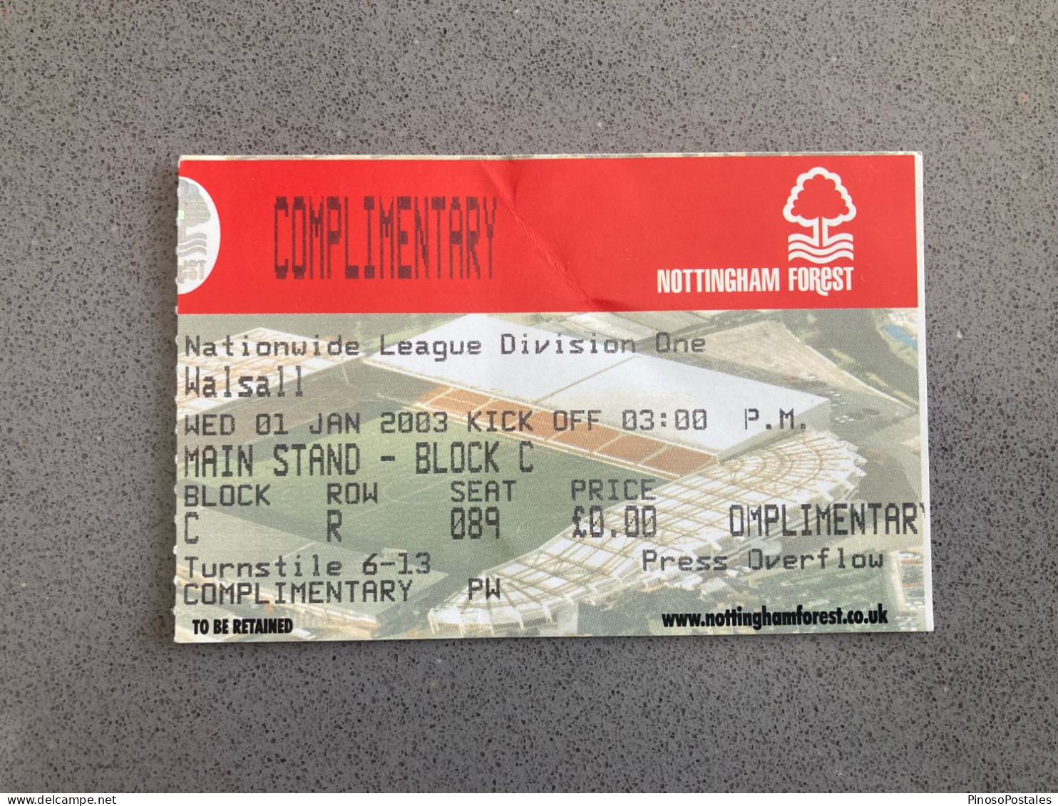 Nottingham Forest V Walsall 2002-03 Match Ticket - Tickets D'entrée