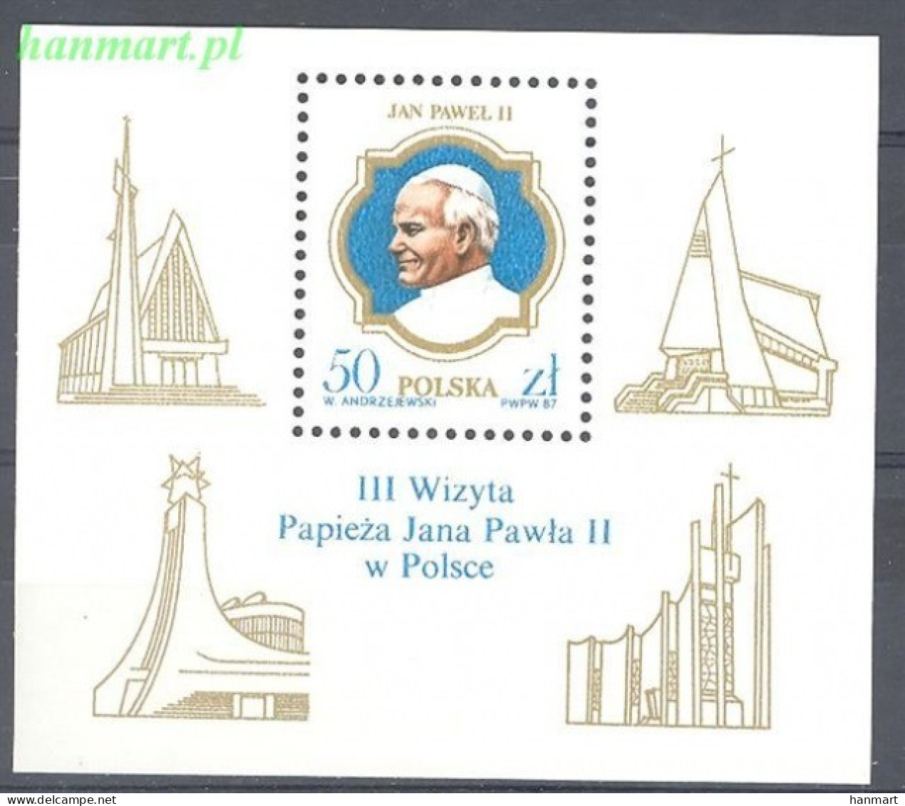 Poland 1987 Mi Block 103 Fi  Block 133 MNH  (ZE4 PLDbl103) - Popes