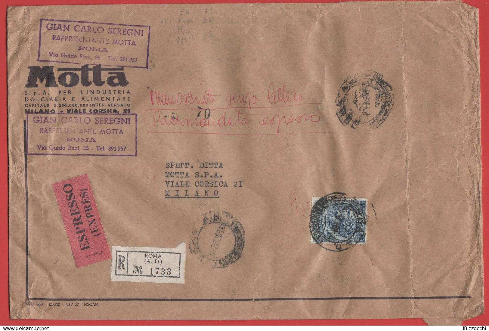 ITALIA - Storia Postale Repubblica - 1959 - 200 Antica Moneta Siracusana (isolato) - ESPRESSO/RACCOMANDATA - Busta Di Gr - 1946-60: Marcophilia