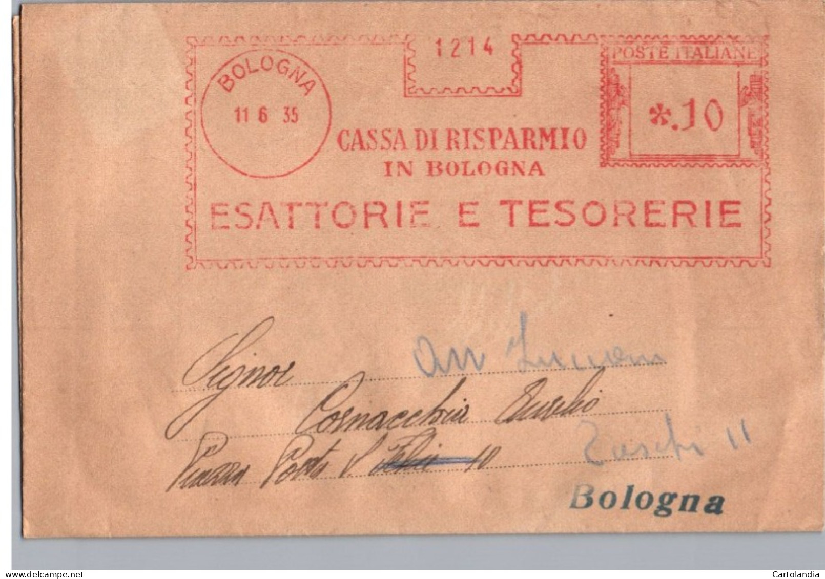 ITALIA 1935  -   Annullo Meccanico Rosso (EMA)  Cassa Di Risparmio In Bologna - Frankeermachines (EMA)