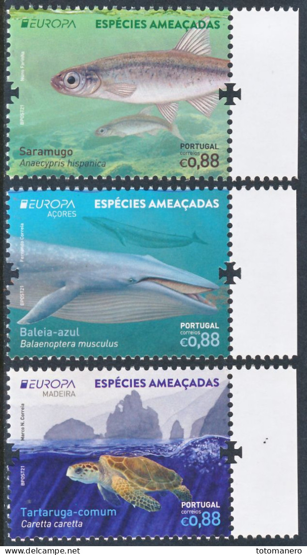 PORTUGAL/AZORES/MADEIRA, EUROPA 2021 "Endangered National Wildlife" Set Of 3v & 3 Minisheets** - 2021