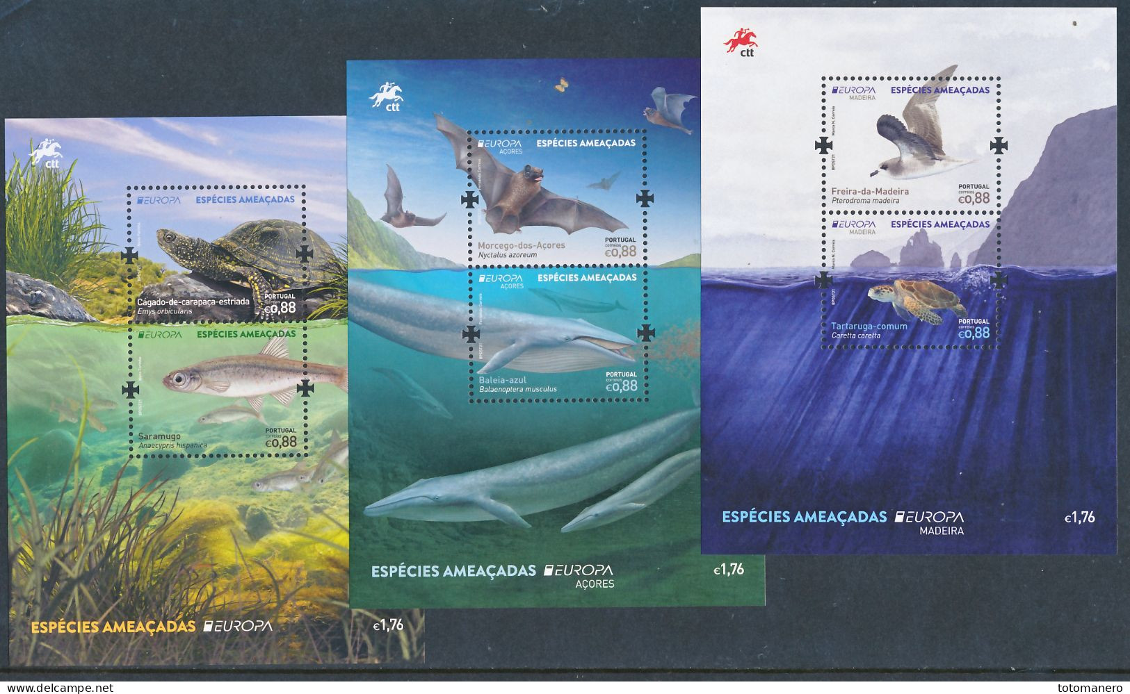 PORTUGAL/AZORES/MADEIRA, EUROPA 2021 "Endangered National Wildlife" Set Of 3v & 3 Minisheets** - 2021