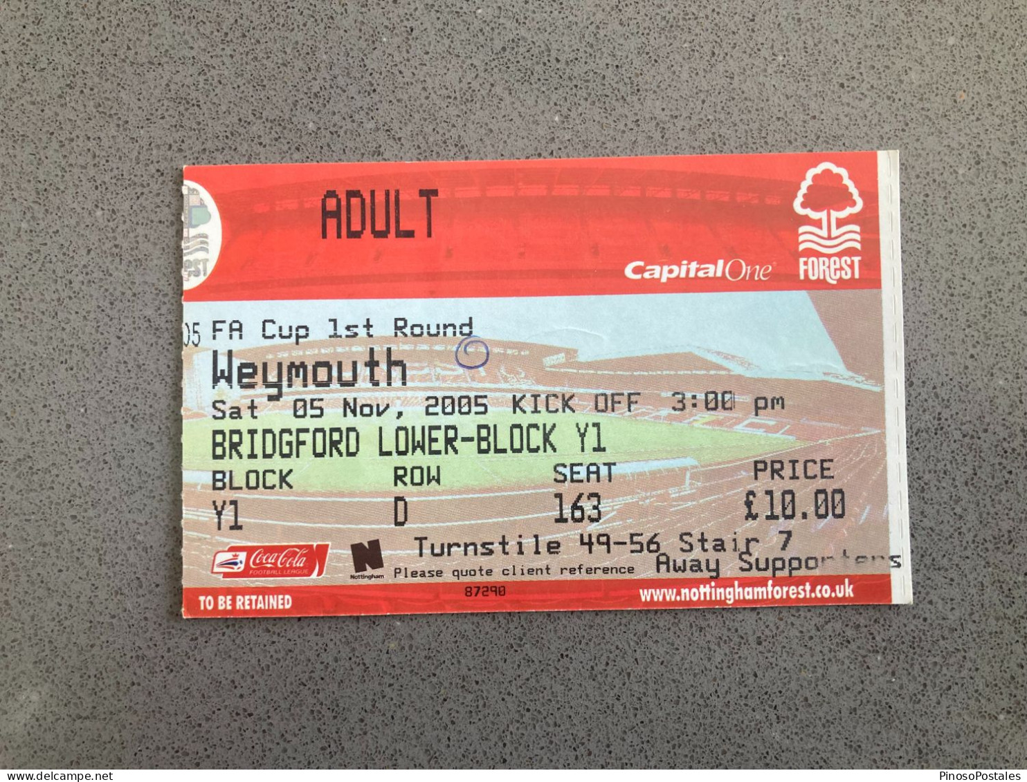 Nottingham Forest V Weymouth 2005-06 Match Ticket - Eintrittskarten
