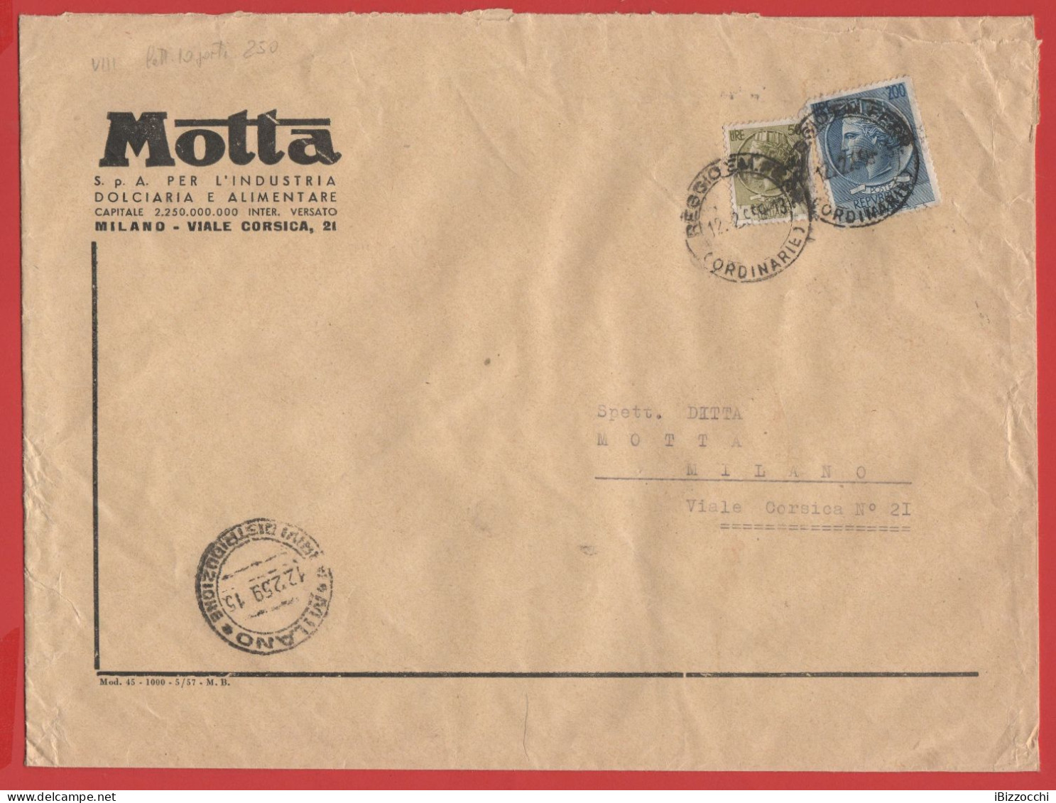 ITALIA - Storia Postale Repubblica - 1959 - 200 Antica Moneta Siracusana + 50 Antica Moneta Siracusana - Busta Di Grande - 1946-60: Poststempel