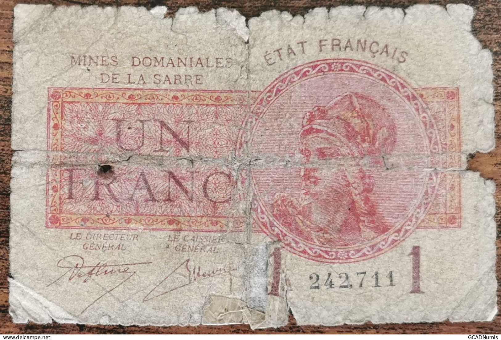 Billet De 1 Franc MINES DOMANIALES DE LA SARRE état Français A 242711  Cf Photos - 1947 Saarland