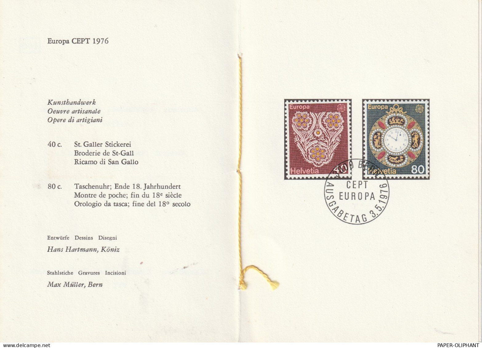 SCHWEIZ - 1976, Geschenkheft EUROPA 1976  Zumstein 576/577 Mit 577.2.01.b Roter Punkt In Der 0 - Lettres & Documents