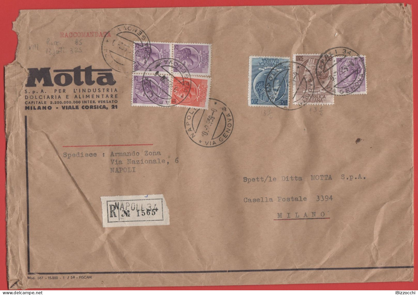 ITALIA - Storia Postale Repubblica - 1959 - 200 Antica Moneta Siracusana + 100 Antica Moneta Siracusana + 4x 25 Antica M - 1946-60: Storia Postale