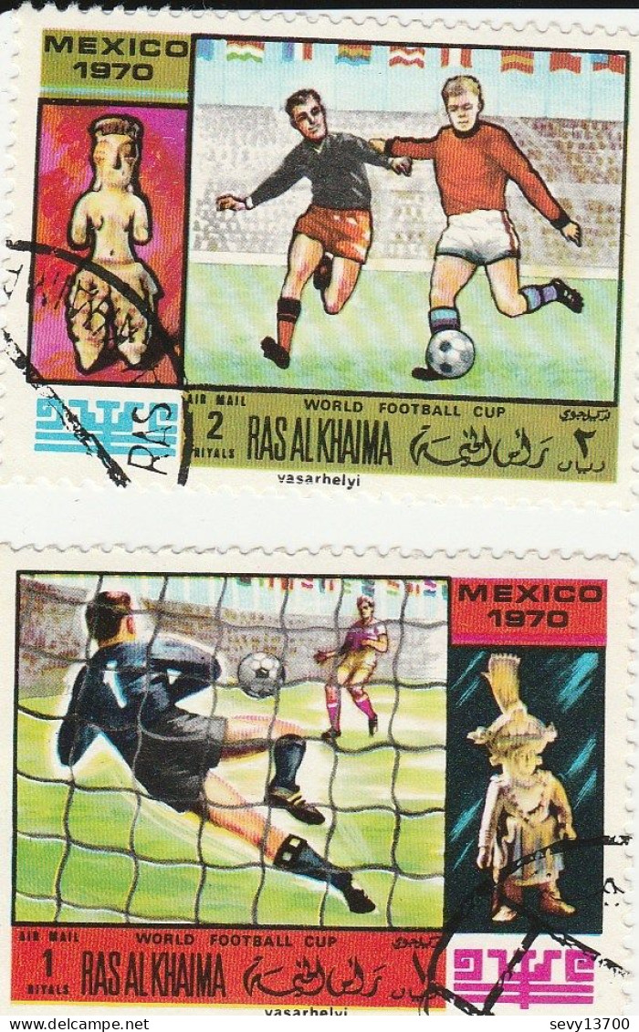 Ras Al Khaima - Lot De 5 Timbres - 2 J.O. Munich 1972 - 1 J.O. Grenoble 1968 - Coupe Du Monde Foot Ball 1970 - Ra's Al-Chaima
