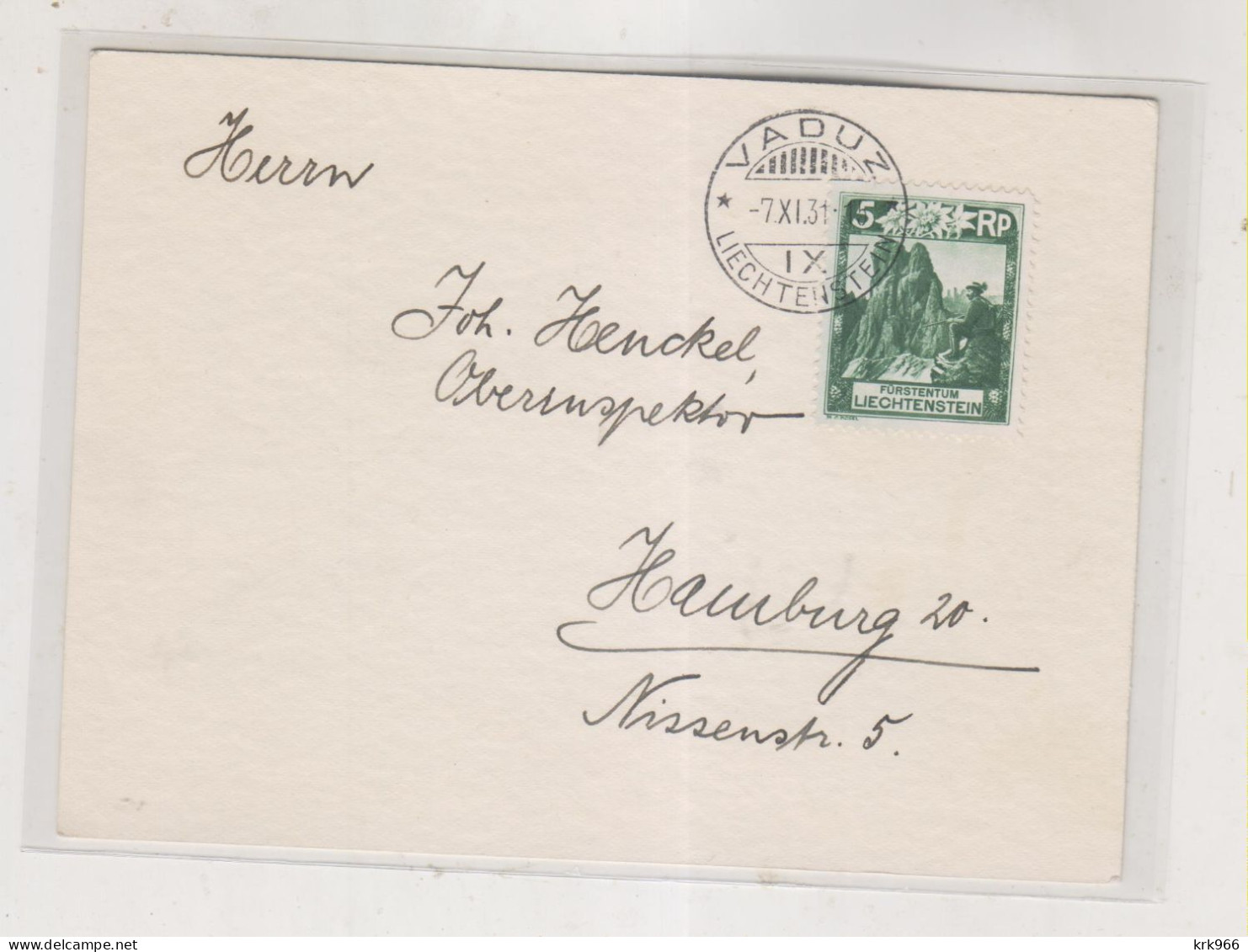 LIECHTENSTEIN, VADUZ 1931 Nice Postcard - Cartas & Documentos