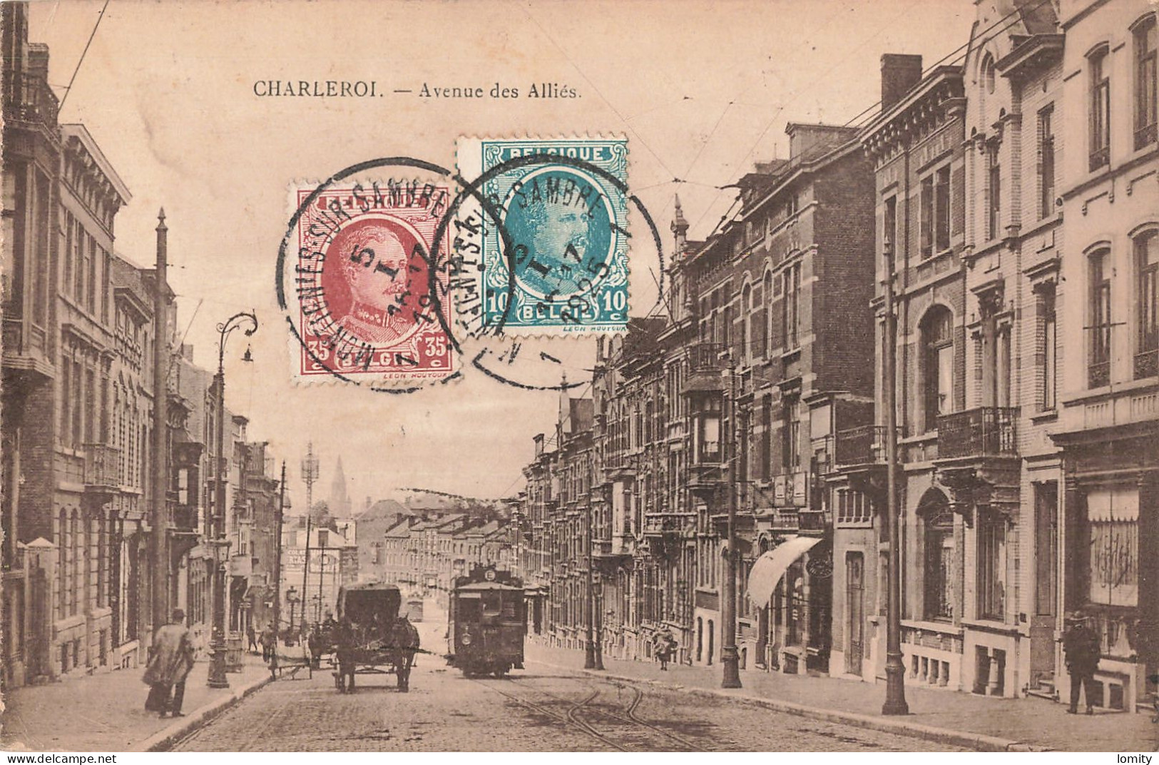 Belgique Charleroi Avenue Des Alliés CPA Cachet 1925 Tram Tramway - Charleroi