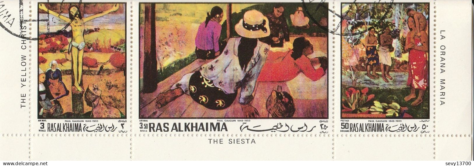 Ras Al Khaima - 9 Timbres 3 Triptyques De 3 Timbres - Paul Gauguin -  Titian - Andréa Del Sarto - Ras Al-Khaimah