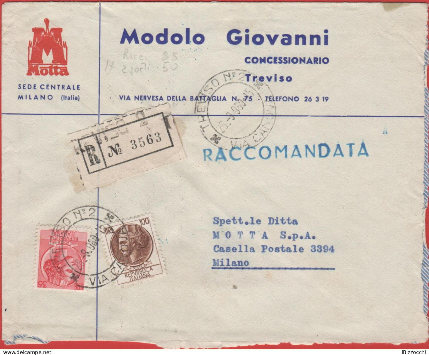 ITALIA - Storia Postale Repubblica - 1960 - 35 Antica Moneta Siracusana + 100 Antica Moneta Siracusana - RACCOMANDATA - - 1946-60: Marcophilia