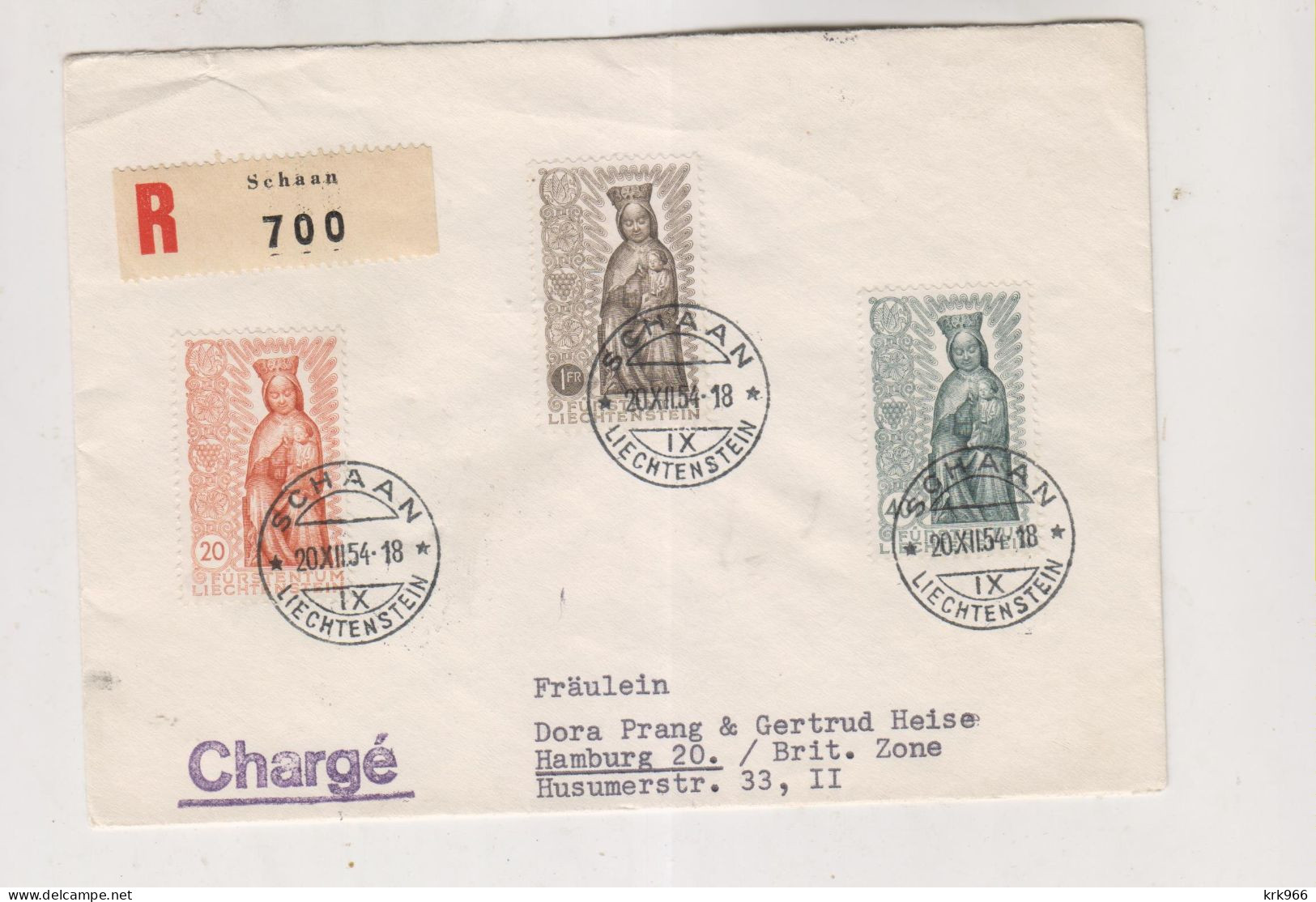 LIECHTENSTEIN, SCHAAN 1954 Nice Registered Cover To Germany - Cartas & Documentos