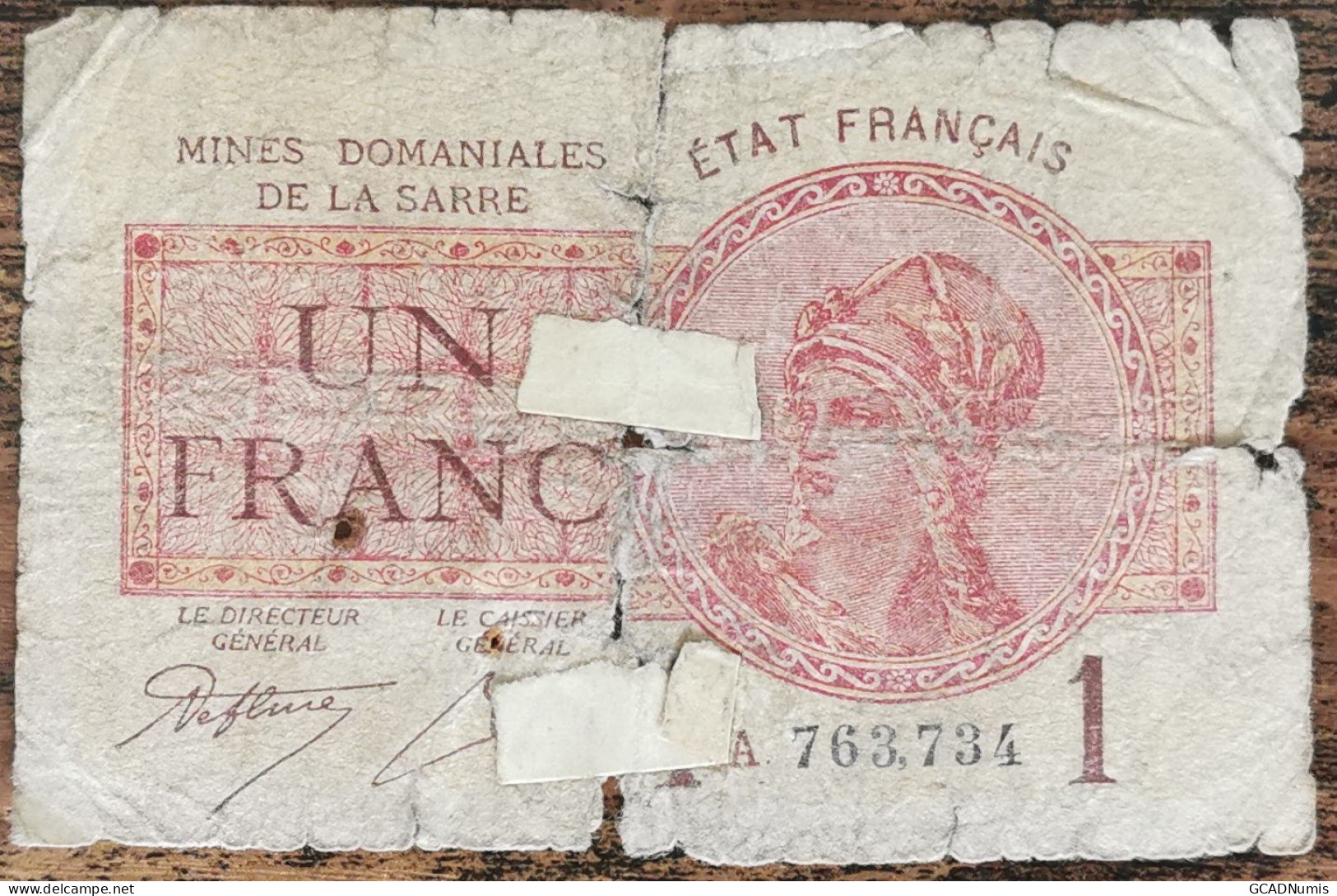 Billet De 1 Franc MINES DOMANIALES DE LA SARRE état Français A 763734  Cf Photos - 1947 Sarre