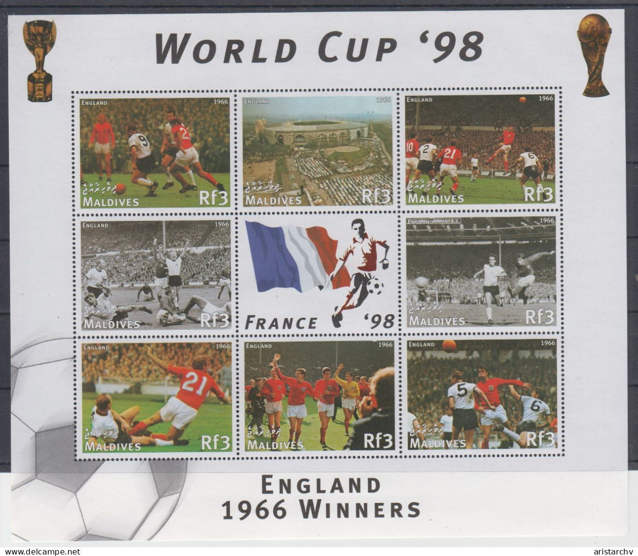 MALDIVES 1998 FOOTBALL WORLD CUP 3 S/SHEETS 3 SHEETLETS AND 6 STAMPS - 1998 – Frankrijk