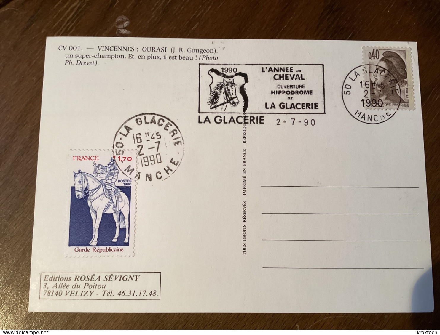 La Glacerie 50 - 1990 Année Du Cheval - Ouverture Hippodrome - Cheval Hippisme - Mechanical Postmarks (Advertisement)