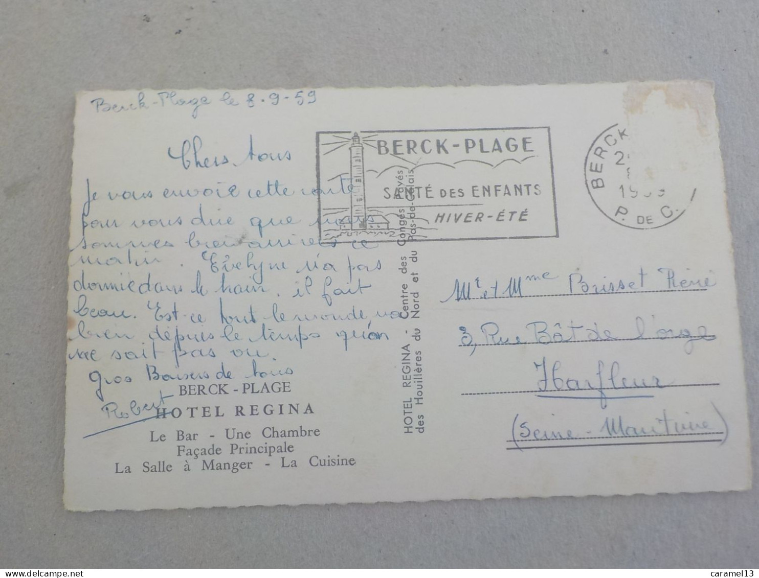 CPSM -  AU PLUS RAPIDE - BERCK PLAGE - HOTEL REGINA  -  VOYAGEE 1959 TIMBREE DECOLLE - FORMAT CPA - Berck