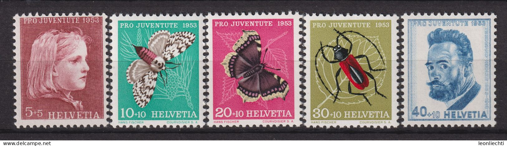 1953 Schweiz Pro Juventute ** Zum:CH J148-J152,Yt:CH 539-543, Mi:CH 588-592, Mädchenbildnis Und Insekten - Ungebraucht