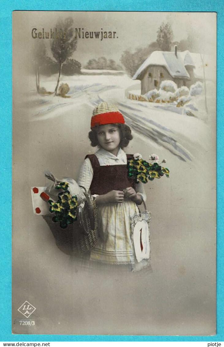 * Fantaisie - Fantasy - Fantasie (Bonne Année - Happy New Year) * (I.L.A. 7208/3) Girl, Fille, 1 Janvier, Snow, Neige - Nouvel An