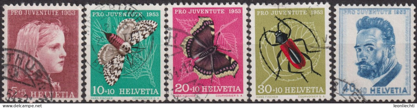 1953 Schweiz Pro Juventute ° Zum:CH J148-J152,Yt:CH 539-543, Mi:CH 588-592, Mädchenbildnis Und Insekten - Usados