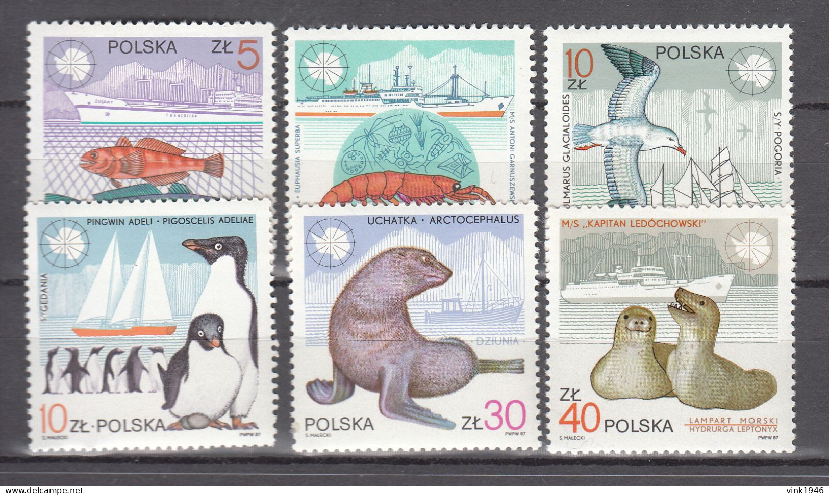 Polen 1987,6V,arctic Station,animals,pinguins,fish,MNH/Postfris(A4998) - Autres & Non Classés