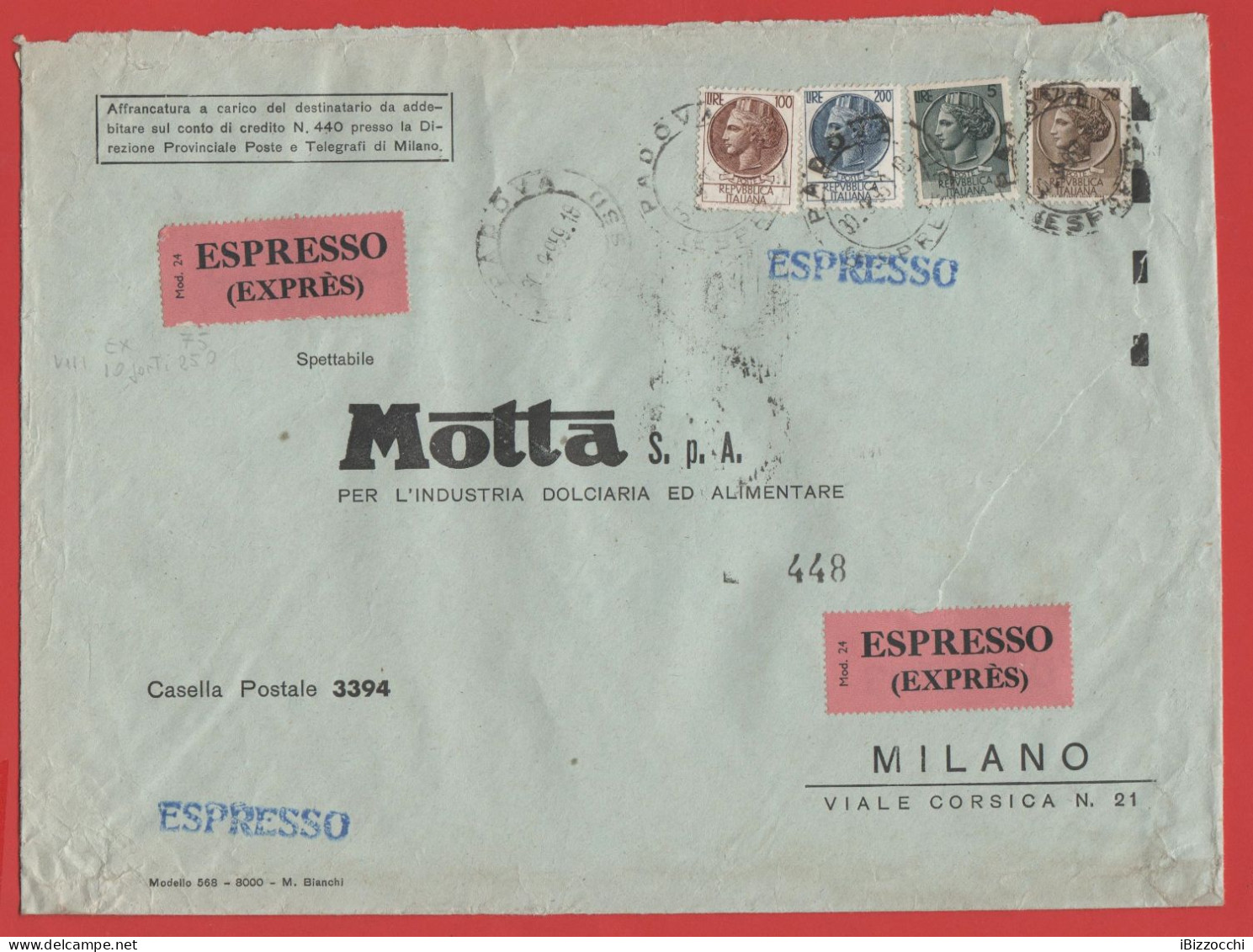 ITALIA - Storia Postale Repubblica - 1959 - 200 Antica Moneta Siracusana + 100 Antica Moneta Siracusana + 20 Antica Mone - 1946-60: Marcofilie