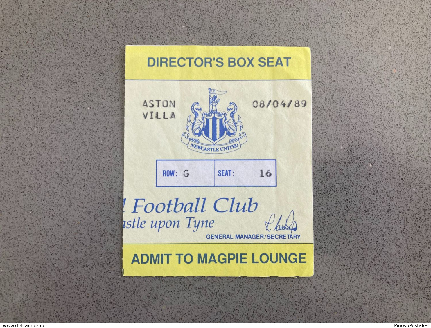 Newcastle United V Aston Villa 1988-89 Match Ticket - Tickets - Entradas