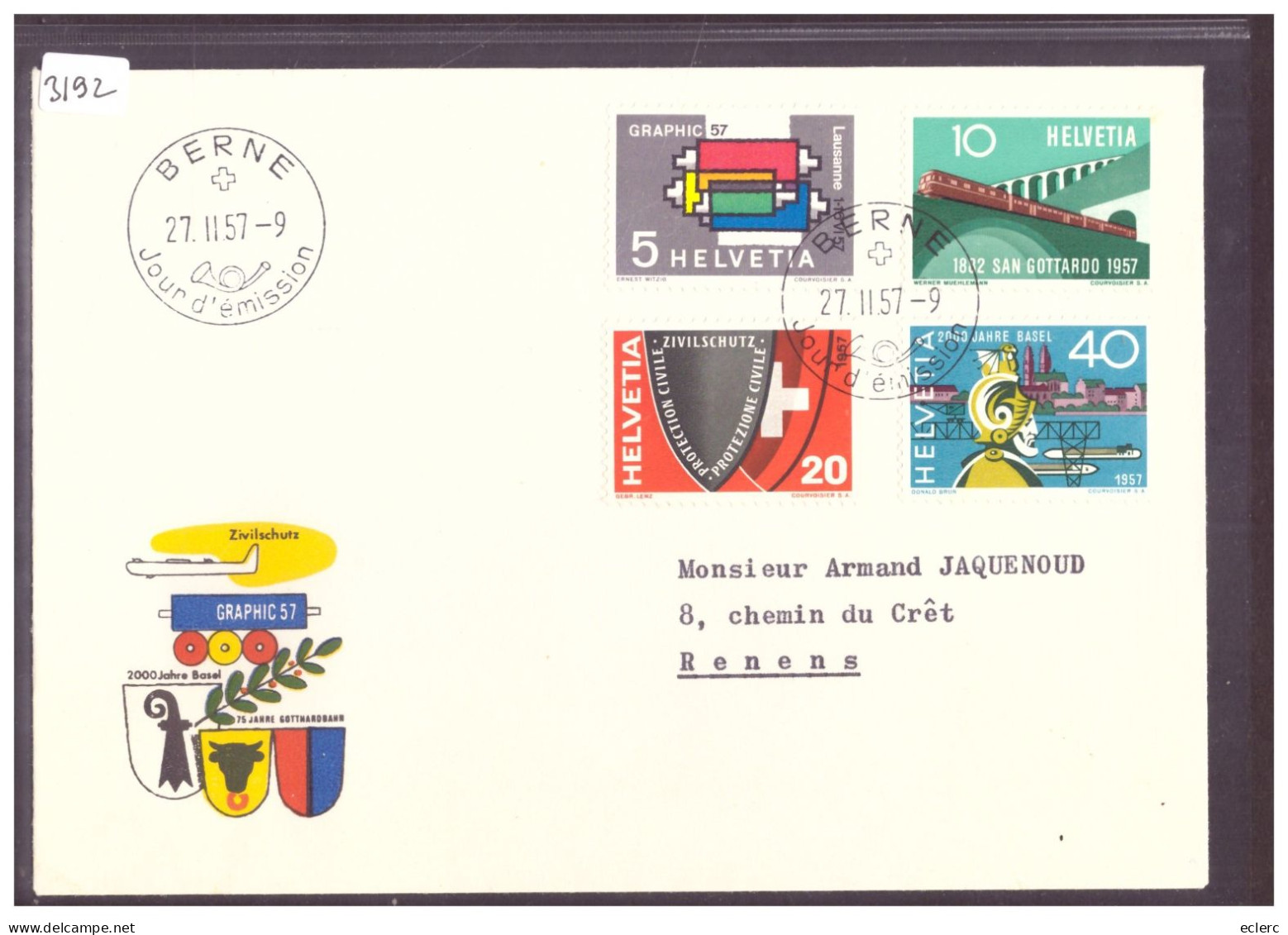 FDC - SERIE 1957 SUR LETTRE PREMIER JOUR - FDC