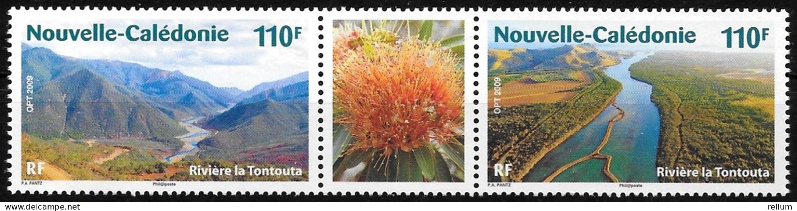 Nouvelle Calédonie 2009 - Yvert Et Tellier Nr. 1082/1083 Bande Avec Vignette Centrale - Michel Nr. 1519/1520 Str. ** - Unused Stamps