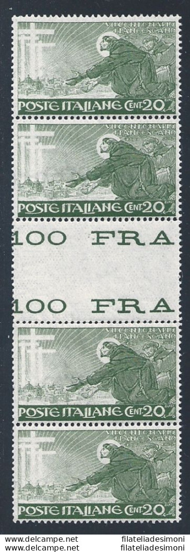 1926 Italia - Regno , N. 192  20 Cent. Verde  INTERSPAZIO MNH/** - Autres & Non Classés