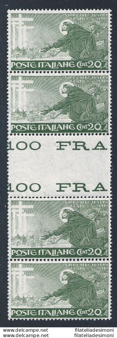 1926 Italia - Regno , N. 192  20 Cent. Verde  INTERSPAZIO MNH/** - Andere & Zonder Classificatie