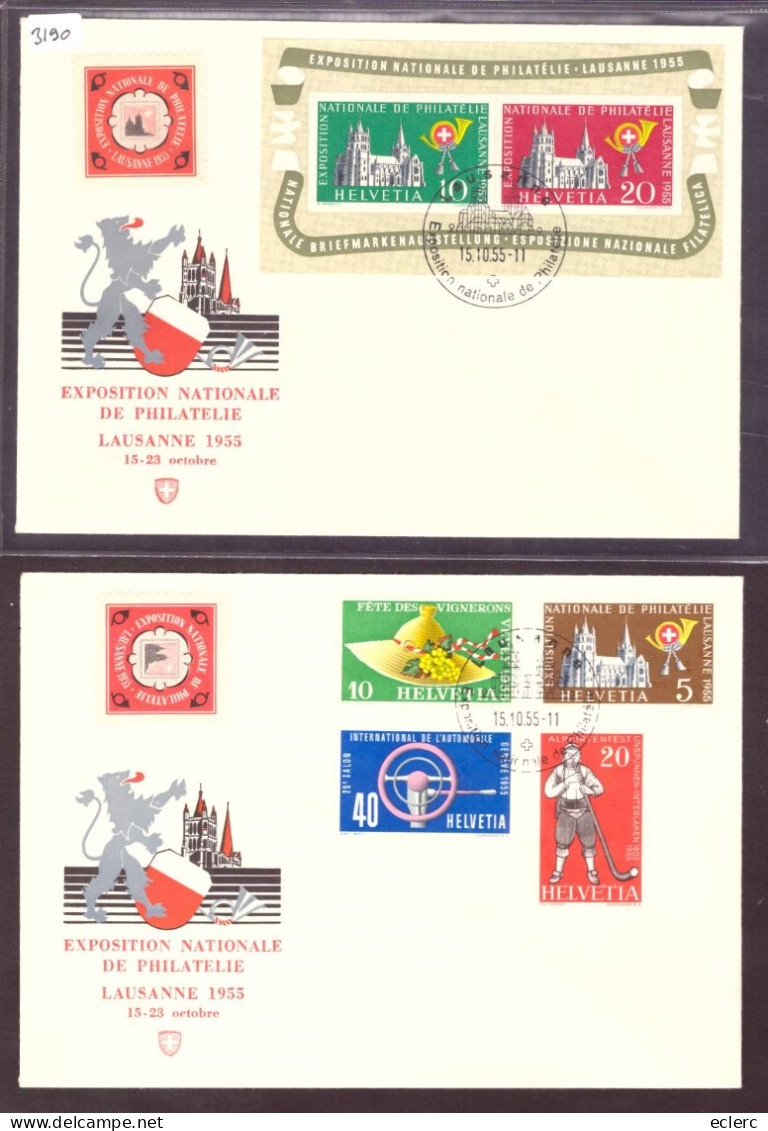 2 LETTRES BLOC ET TIMBRES EXPO LAUSANNE 1955 - Blocs & Feuillets