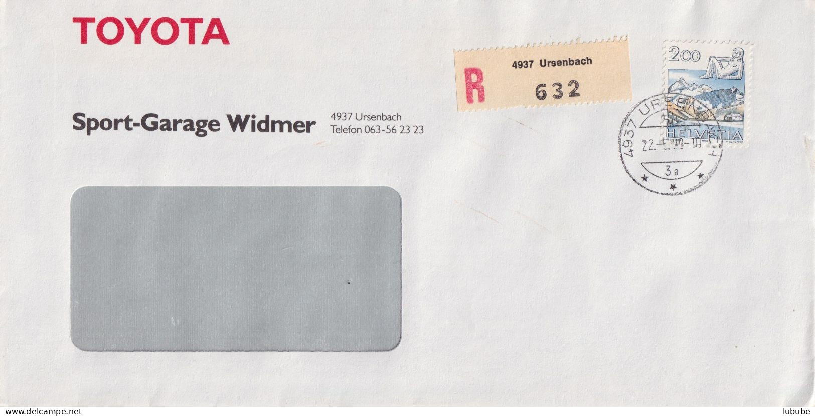 R Brief  "Toyota Sport Garage Widmer, Ursenbach"       1990 - Brieven En Documenten