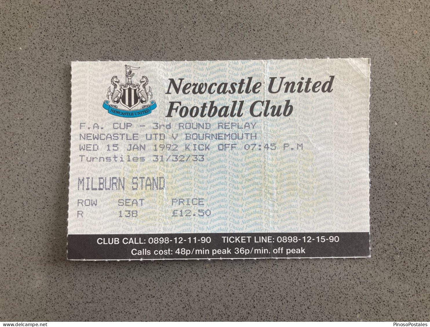 Newcastle United V Bournemouth 1991-92 Match Ticket - Tickets - Entradas